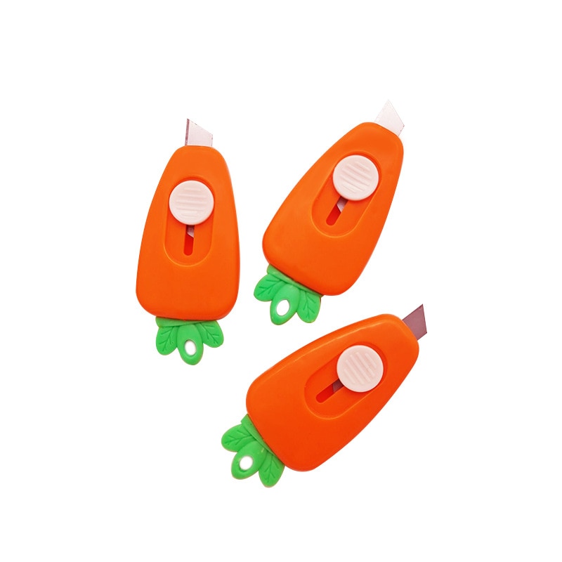 3 Stück niedlicher Mini-Cartoon Karotte Utility Box Cutter Brieföffner Kunst Papier Cutter Kawaii Schreibwaren Messer