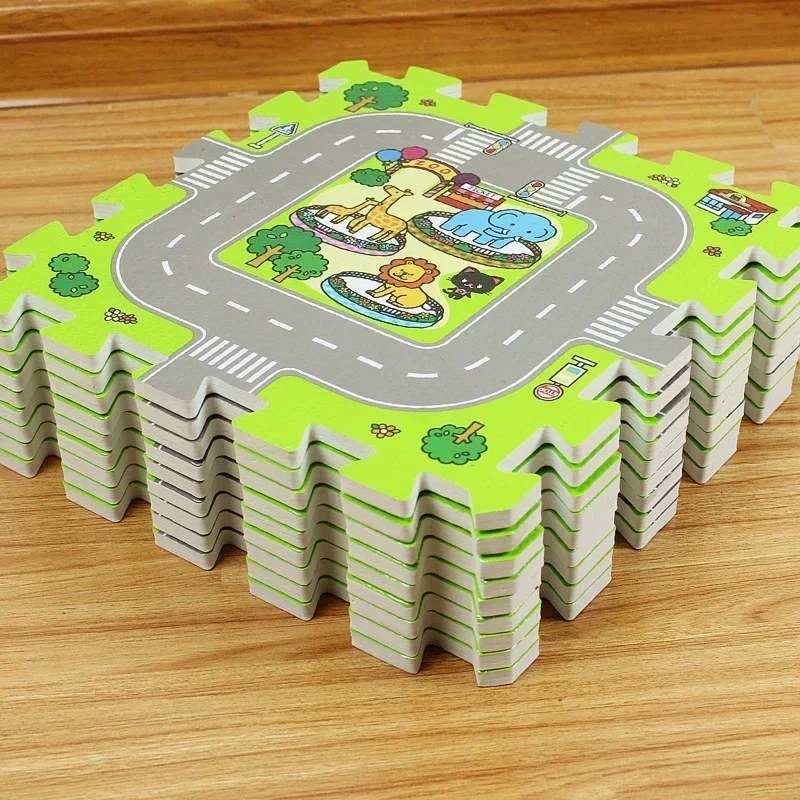 Tapete educacional para crianças, Stitching Foam Floor Mat, Interlocking Play Mat para crianças, Cena da cidade, Tapete de mapa, 9 peças por lote