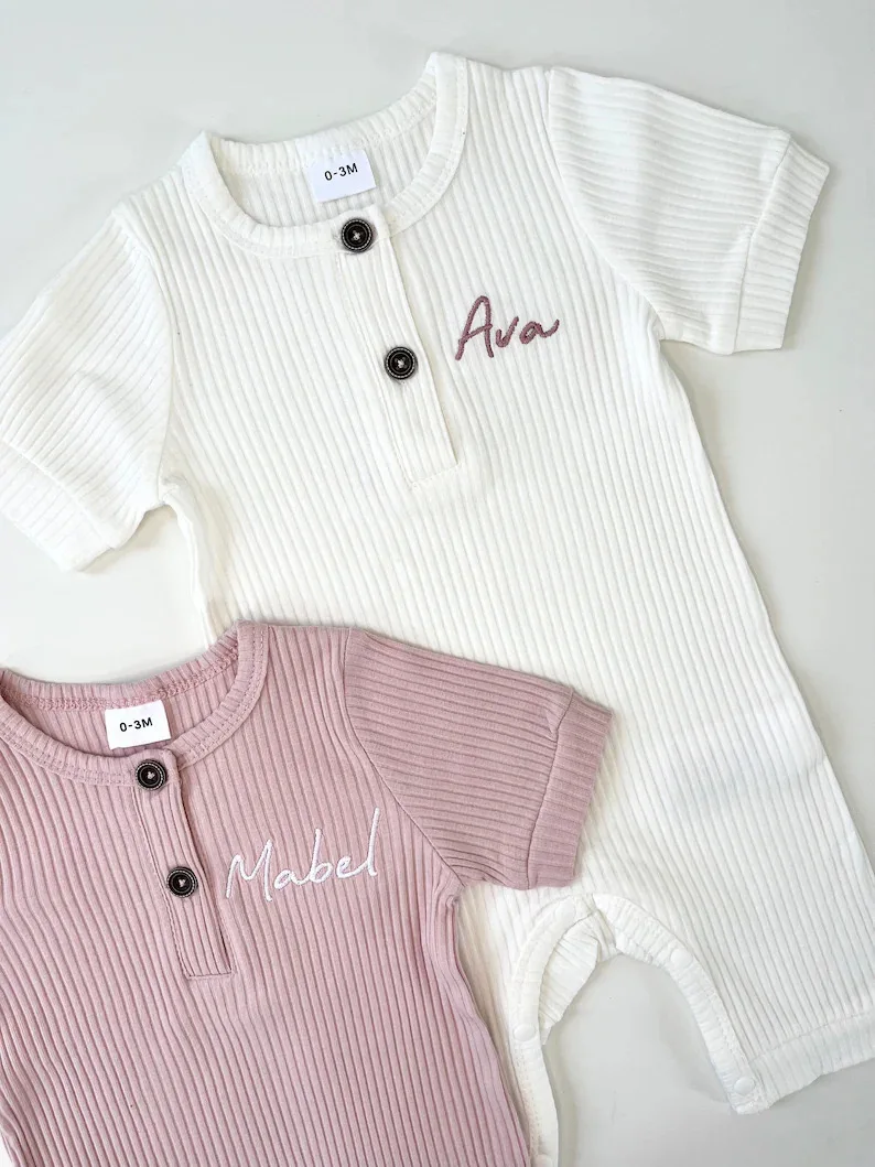 Body de manga corta para bebé, prenda personalizada con nombre bordado, Color sólido, para primavera y otoño, novedad