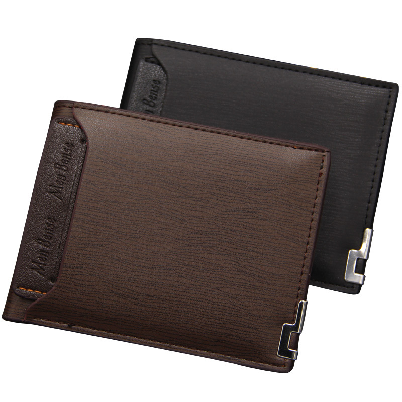 Nueva cartera para hombre, cartera corta multifuncional a la moda para ocio con borde de hierro, tarjetero, cartera de cuero