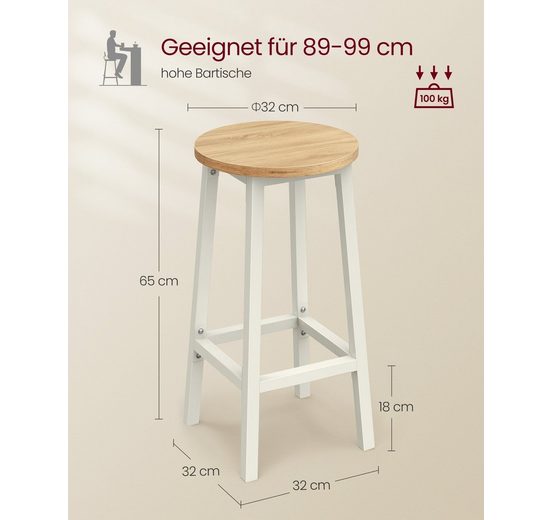 VASAGLE Barhocker Barstühle (Set, 2 St), bis 100kg belastbar
