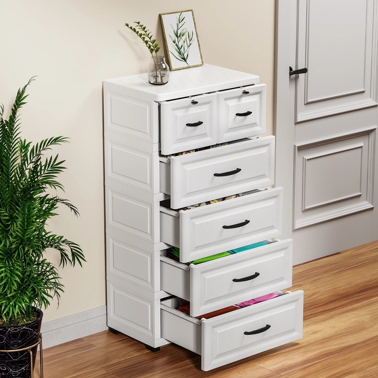5 Drawer Chest Dressers Storage Cabinet Wooden Dresser Mobile Cabinet  Locker Living Room Organizer Small Drawer Home Office