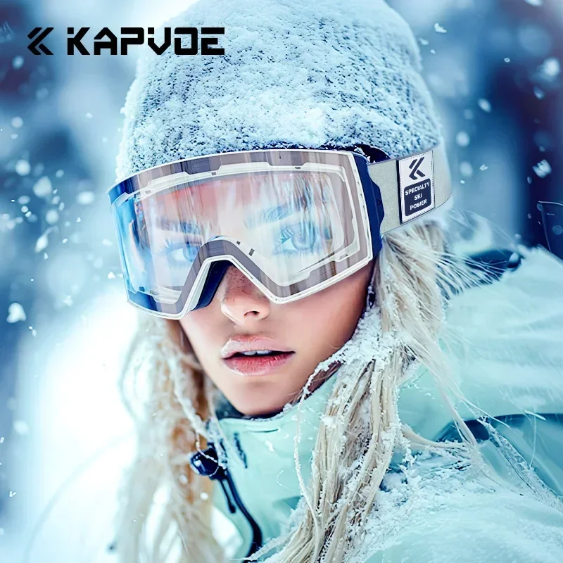 KAPVOE Color Photochromic Ski Goggles Double Magnet adsorpt Layers UV400 Anti-fog Coatings Snowmobile Snowboard Skiing