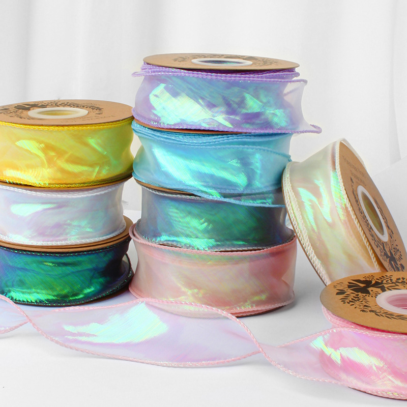 40mm 10Yards Fishtail Organza Lint Reflecterende Iriserende Golvende Rand Lint voor Cadeaupapier DIY Boog Boeket Voile linten