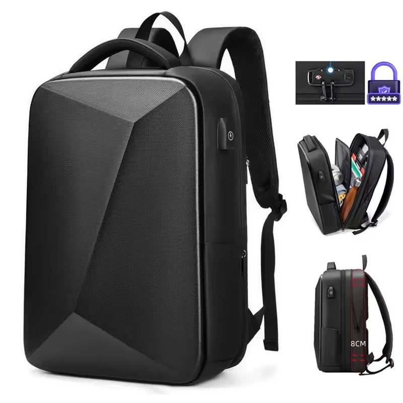Mochila masculina para laptop de 15,6 polegadas, bolsa de viagem expansível, à prova d'água, antirroubo, mochila de negócios, carregamento USB, bolsa rígida ABS