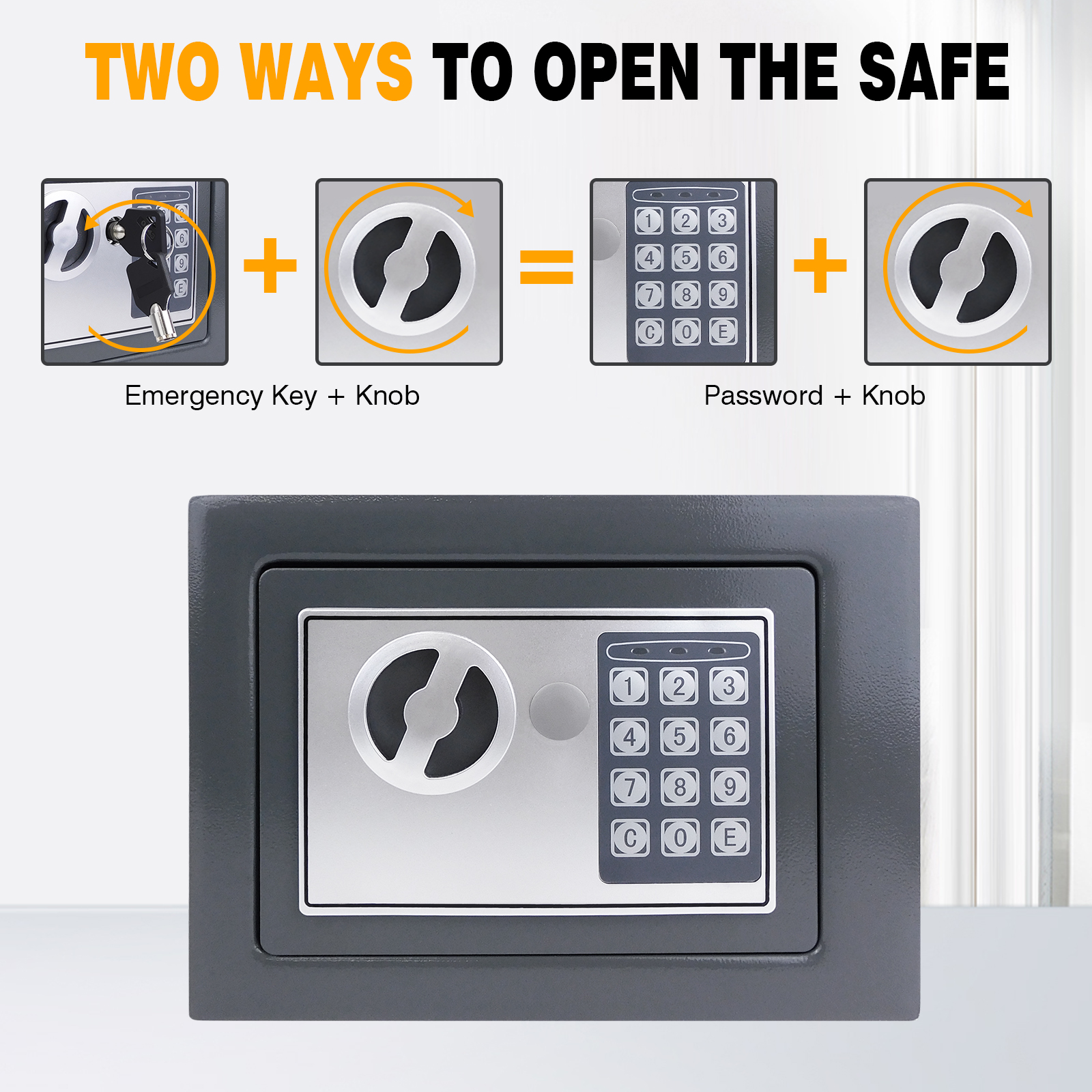 4.6L Home Digital Safe Electronic Cabinet Safes Cash Box Wall Safe with Key, Money Box for Office Hotel 230mmx170mmx170mm - Grey