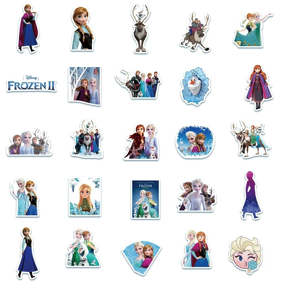 50pcs 디즈니 애니메이션 냉동 스티커 Kawaii 공주 Elsa 낙서 데칼 아이를위한 DIY 노트북 자전거 전화 자동차 미적 스티커 장난감