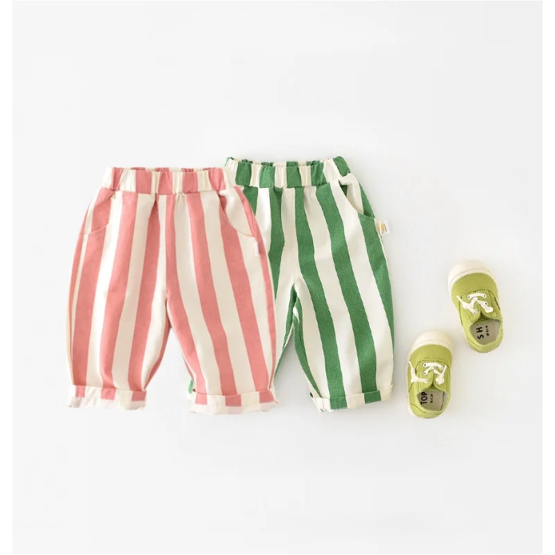 0-3Y Baby Autumn Spring Clothes Pants Girl Boy Loose Trousers Cotton High Waist Colorful Stripe Casual Long Pants for Kids