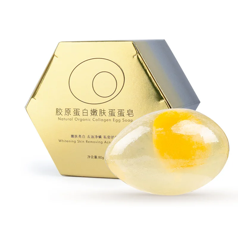 สบู่ไข่คอลลาเจนธรรมชาติ 80g ขายส่งสบู่อาบน้ําคอลลาเจนบาร์ทําความสะอาด Hydrating Moisturizing Soap
