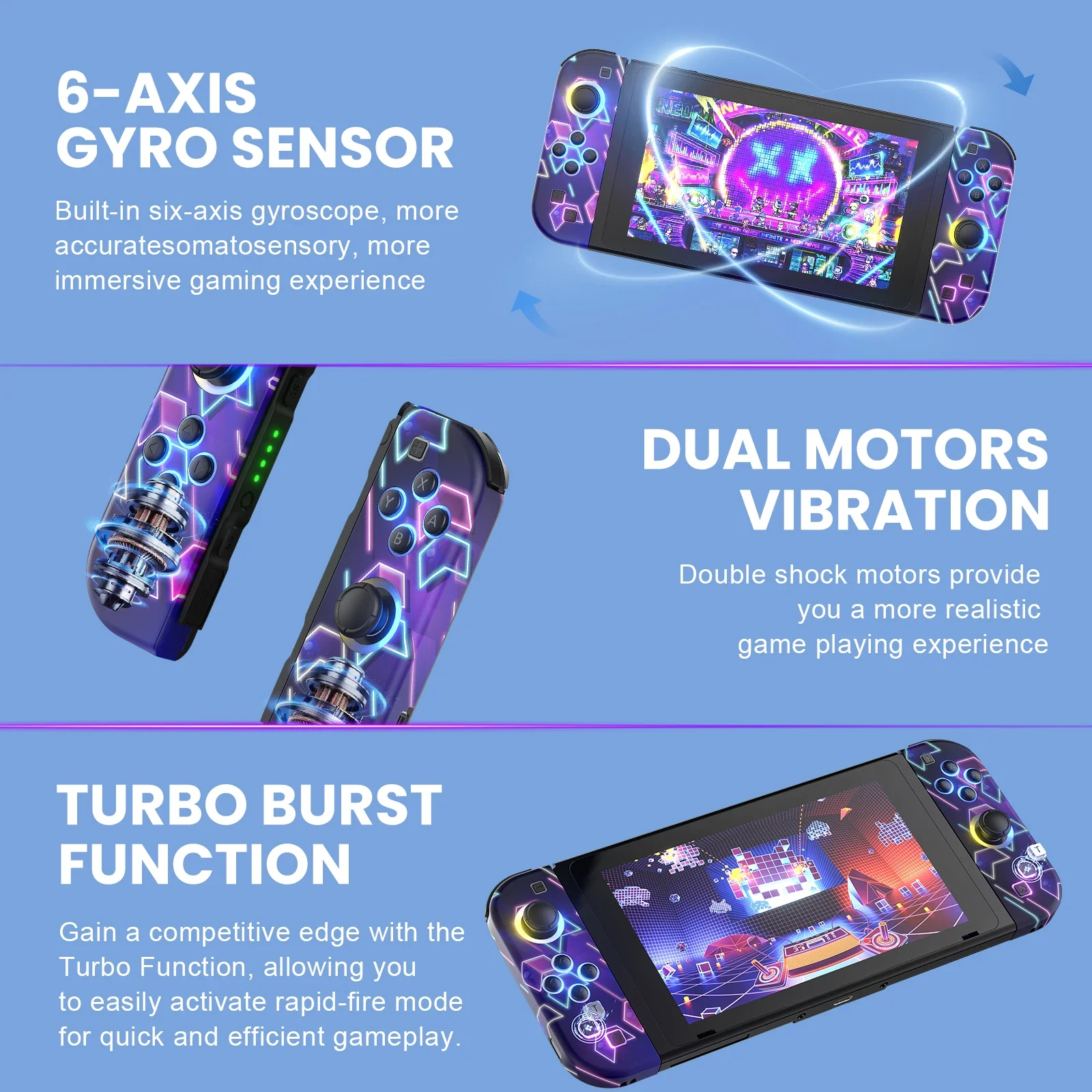 Gamepad para for Nintendo Switch/OLED/Lite-LED RGB (L/R), Joypad, controlador inalámbrico Turbo de doble vibración para NS Joycon
