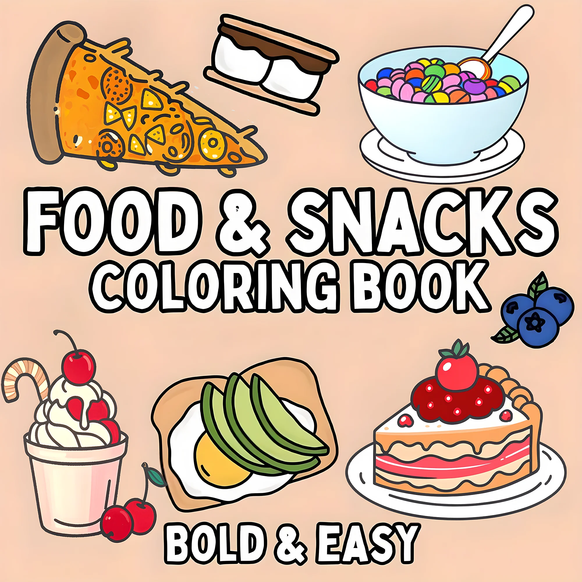 Libro para colorear para adultos con temática de comida y refrigerios deliciosos: ilustraciones vibrantes de 7,8 pulgadas para un regalo perfecto para cumpleaños