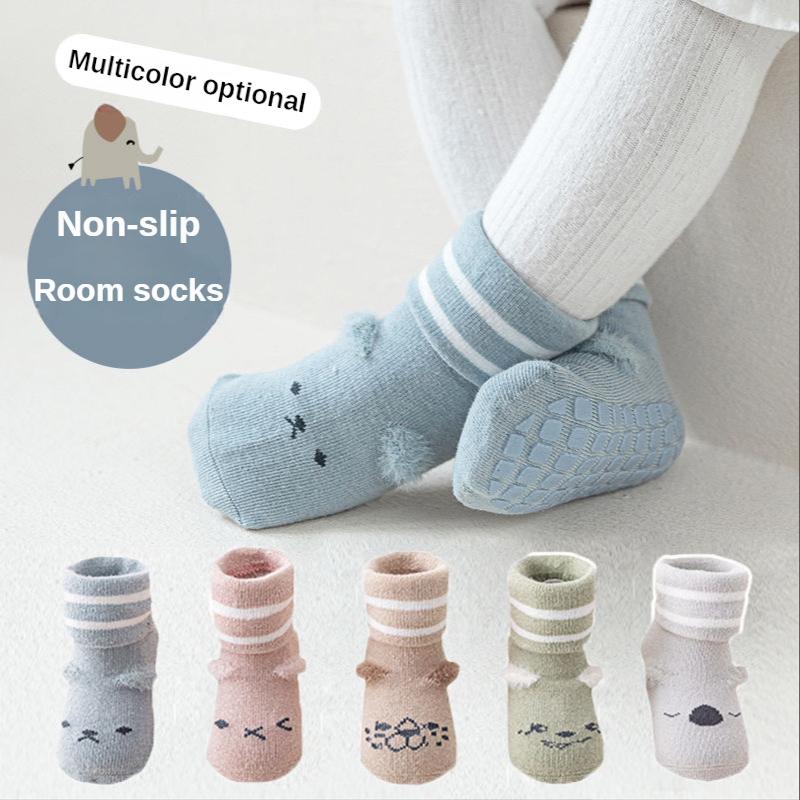 Lote de 2 pares de calcetines de algodón antideslizantes para niños, calcetines cálidos con dibujos animados para recién nacidos, regalo para bebés y niños pequeños, primavera y otoño