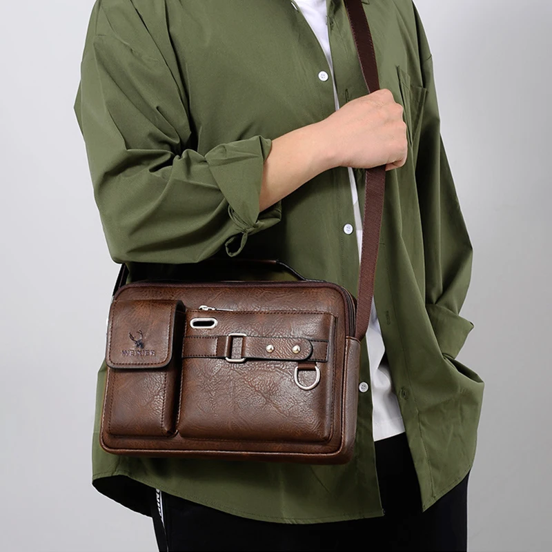 Borsa a tracolla da uomo borsa a tracolla in pelle PU Cross Messenger Business Tote Boston Breifcases borsa a tracolla quadrata piccola maschile
