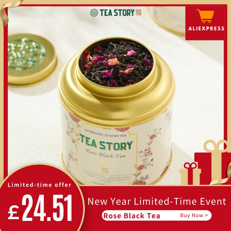 Tea Story Rose Black Tea [Luxury Gift] Relaxing Evening Blend, ECOCERT Organic Loose Leaf 80g