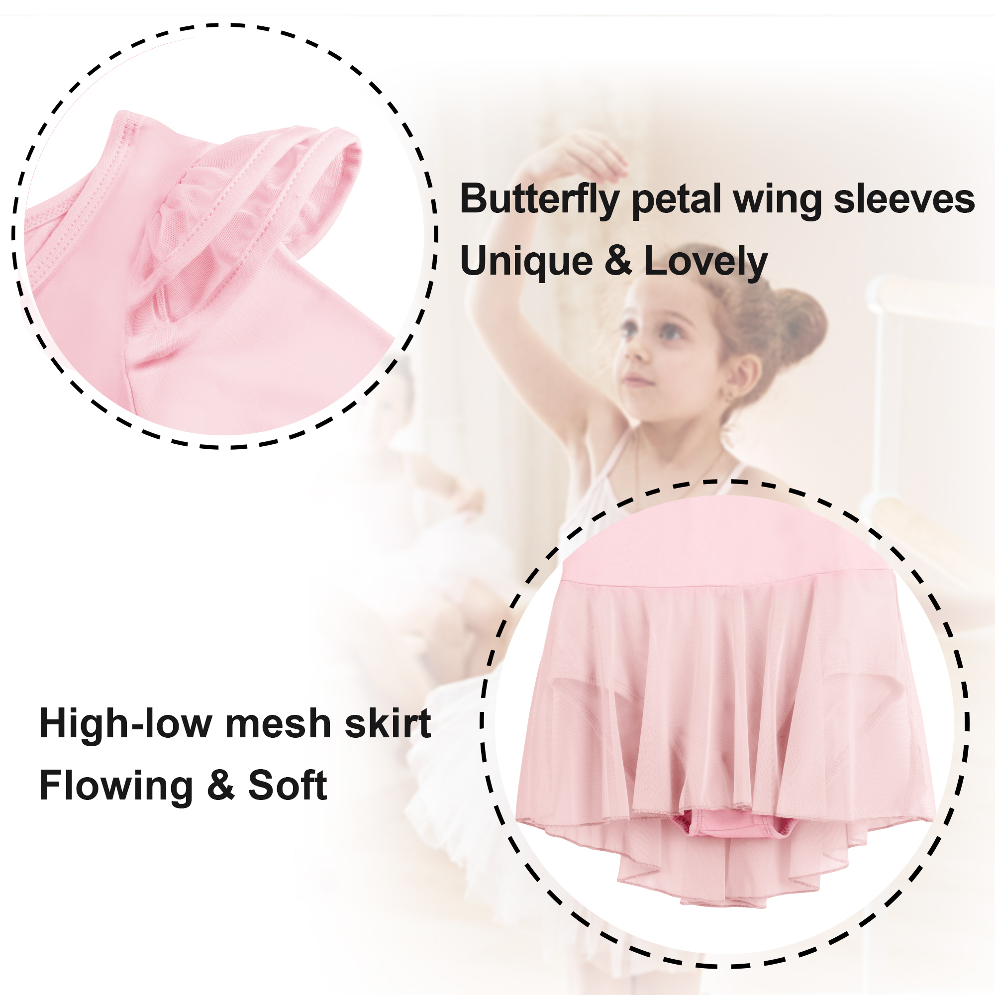 Collant de balé para meninas para dança, vestido com saia de manga comprida com costas vazadas para dança (criança/menina grande)