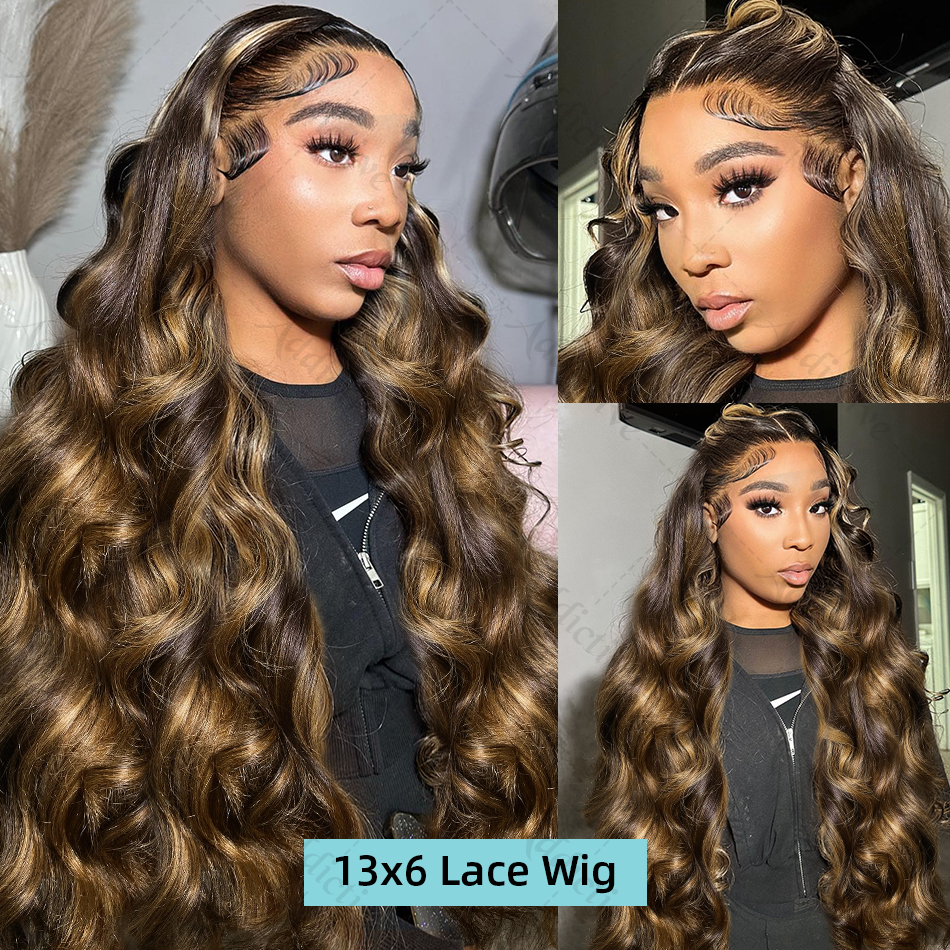 30 40 Zoll 4/27 Highlight Körperwelle 13x4 Echthaar Lace Frontal Perücken 250 Dichte farbige Ombre 13x6 HD Lace Front Perücke für Frauen