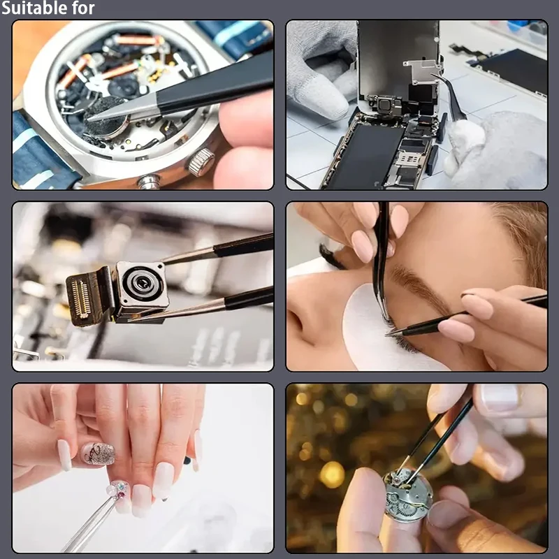 ESD แหนบสแตนเลส 6 ชิ้นชุด Precision Maintenance อุตสาหกรรมซ่อมโค้งเครื่องมือบ้านทํางานชุดทํามือเครื่องมือ