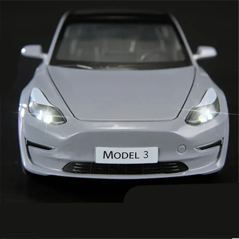 1:24 tesla modelo 3 modelo de carro de liga y, veículos de brinquedo de metal fundido, modelo de carro, simulação de som e luz, coleção de presentes para crianças
