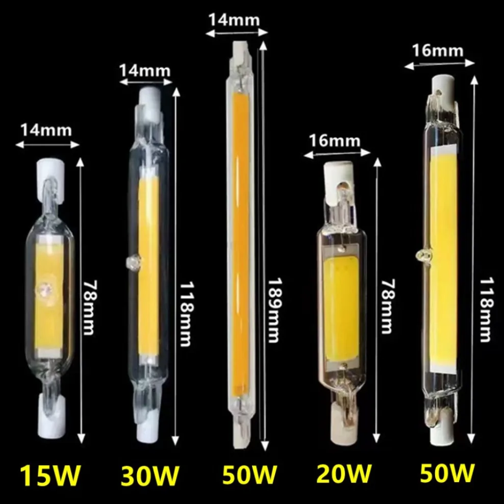 LED R7S COB Glass Tube 78mm 118mm 189mm High Power J78 J118 COB Light Bulb AC110V/220V Home Lighting Replace Halogen Lamp