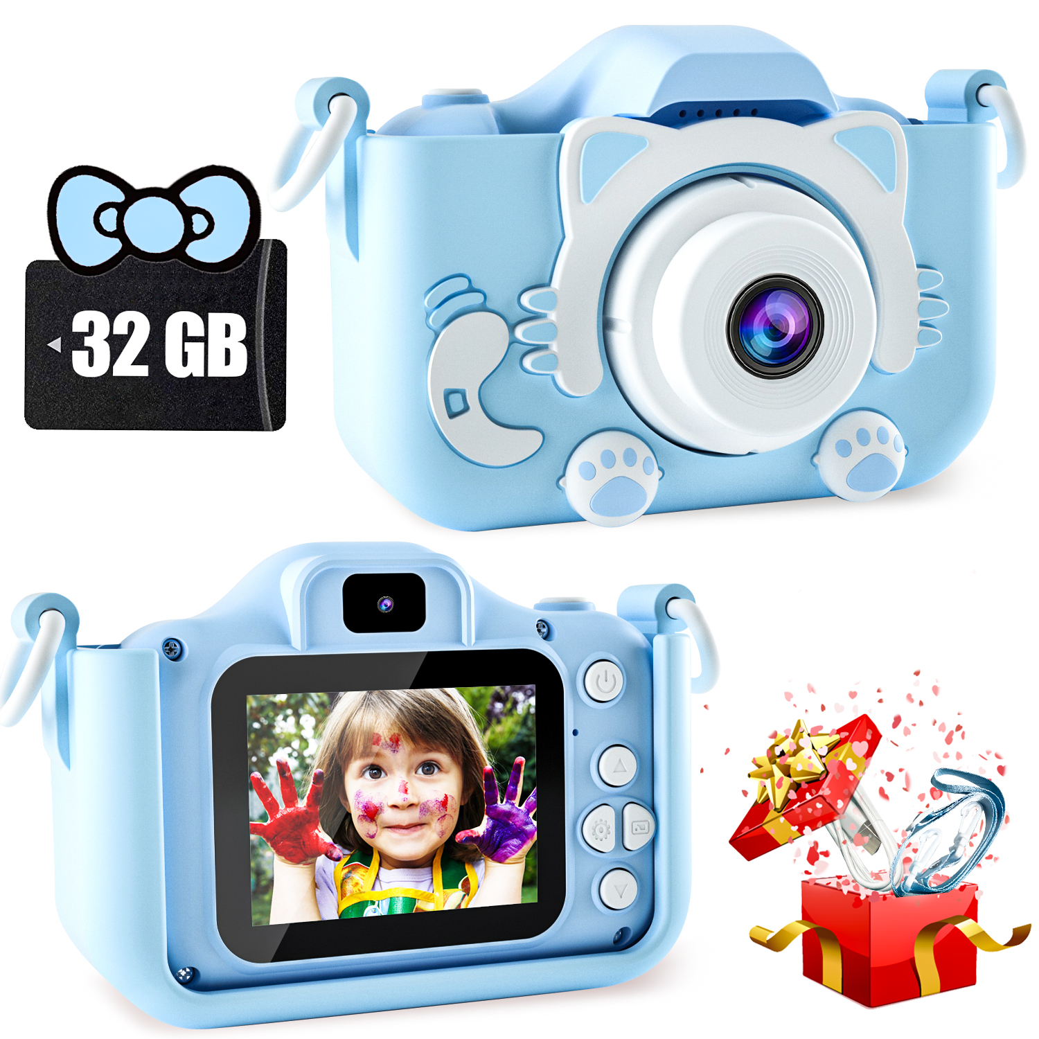 Kdis-Appareil photo numérique pour enfants, jouets pour filles et garçons, écran HD 1080P, lecture de musique, jeux, 2 pouces, cadeau d'anniversaire