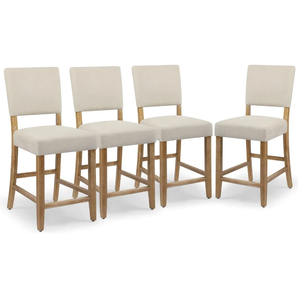 24 Inches Counter Height Bar Stools Set of 4, Upholstered Barstools with Wood Legs, Island Chairs for Kitchen Counter, Towel Cl