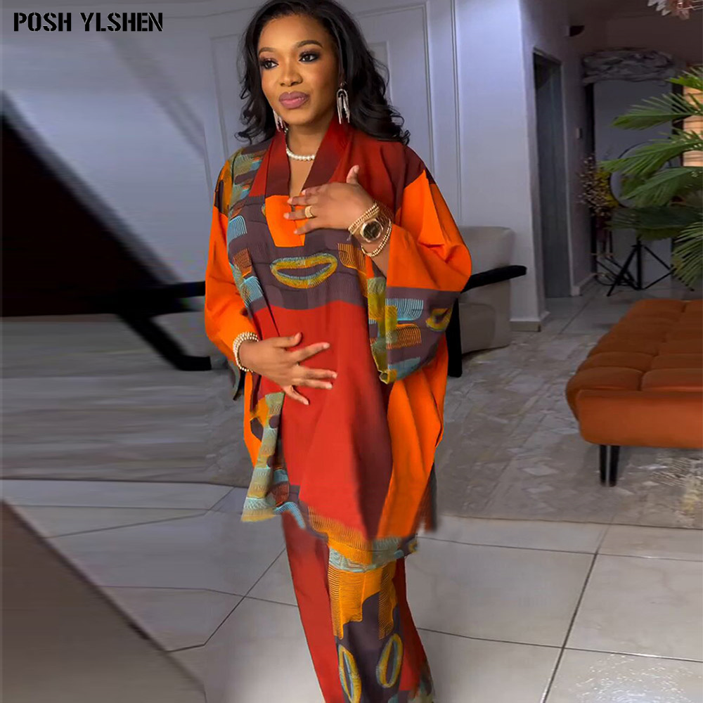 Zweiteiliges Set Kleidung für Frauen, afrikanische Print-Kleider, Urlaubs-Outfits, 2024, Tops, Hosen-Sets, Dashiki, Ankara, Türkei, Dames, Übergröße