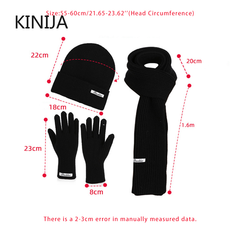 Gorro tejido de invierno para mujer, conjunto de guantes y bufanda, color Burdeos, cómodo, suave, informal, cálido, conjunto de gorro para montar al aire libre a prueba de viento, 3 uds.