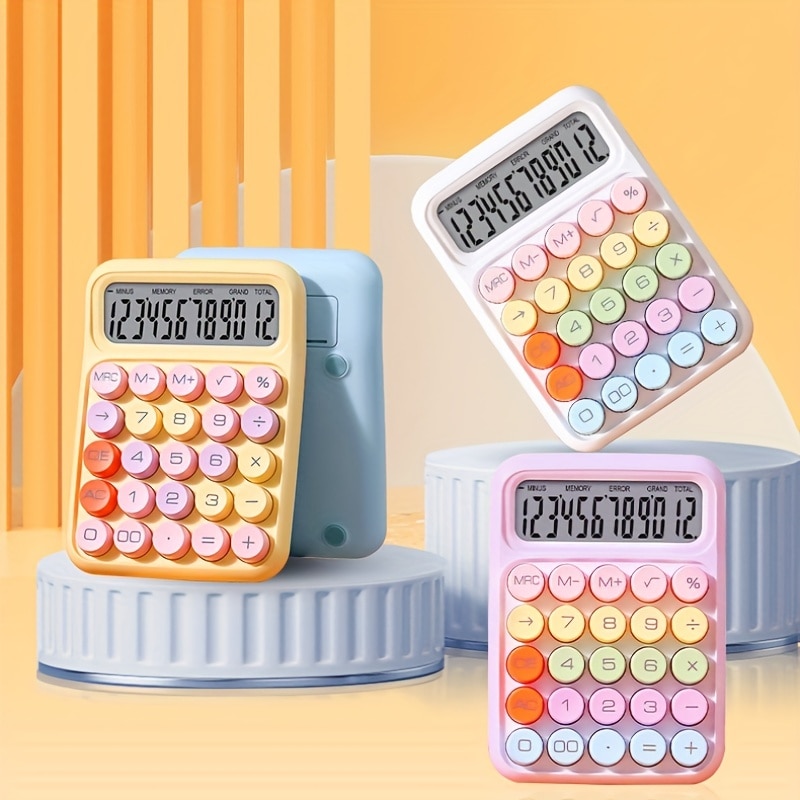 1pc Tastatur Rechner Büro 12-stellige Mechanische Rechner Nette Candy Farbe Rechner Desktop Schreibwaren