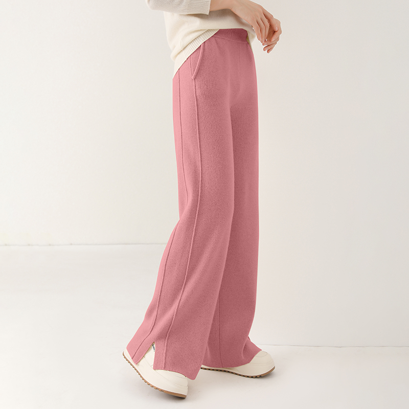 2024 new wool women's pants, high waisted loose cashmere floor pants knitted fashionable hot selling women's wide leg pants