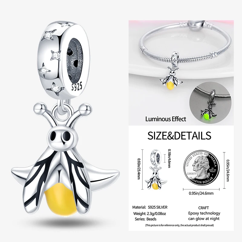 Bracciale adatto con ciondolo a forma di polpo con ciondolo lucciola in argento sterling 925 per gioielli da donna, regalo d'amore