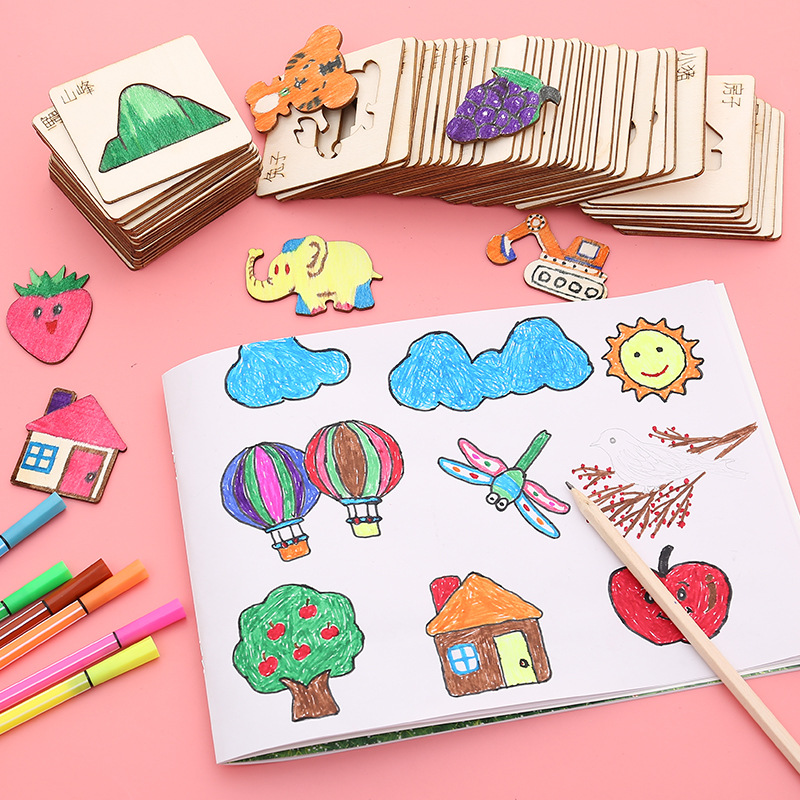 20 pz Montessori Bambini Disegno Giocattoli di Legno Pittura FAI DA TE Stencil Set Giocattolo Artigianale Colorazione Puzzle Giocattoli Educativi Per Il Regalo Dei Bambini