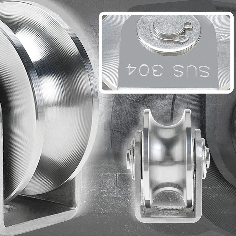 Rolo de polia de roda única tipo U, aço inoxidável 304, rotação de 360 graus, roda ranhurada resistente, bloco de polia tipo V