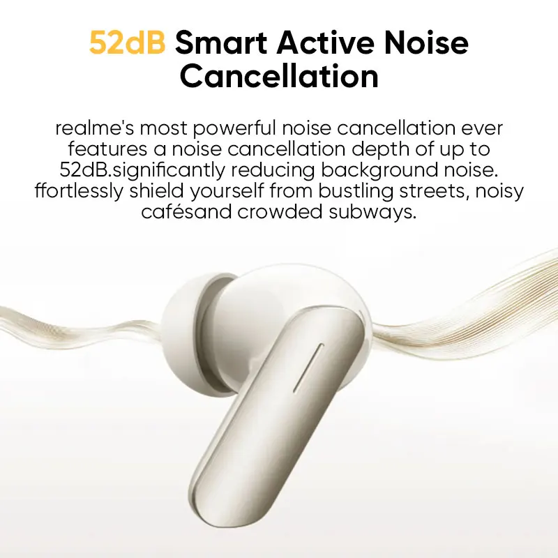 Global Version realme Buds Air 7 52dB Smart Active Noise Cancellation 12.4mm Deep Bass Driver Bluetooth5.4 360° Spatial Audio Effect IP55 Kopfhörer