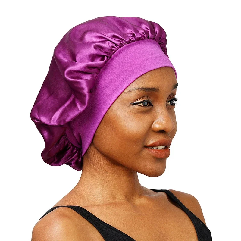 Cappello da notte a tesa larga in raso solido da donna nuovo Cappello da notte unisex con fascia elastica avvolgente per la cura dei capelli Cappello da notte cofano de nuit