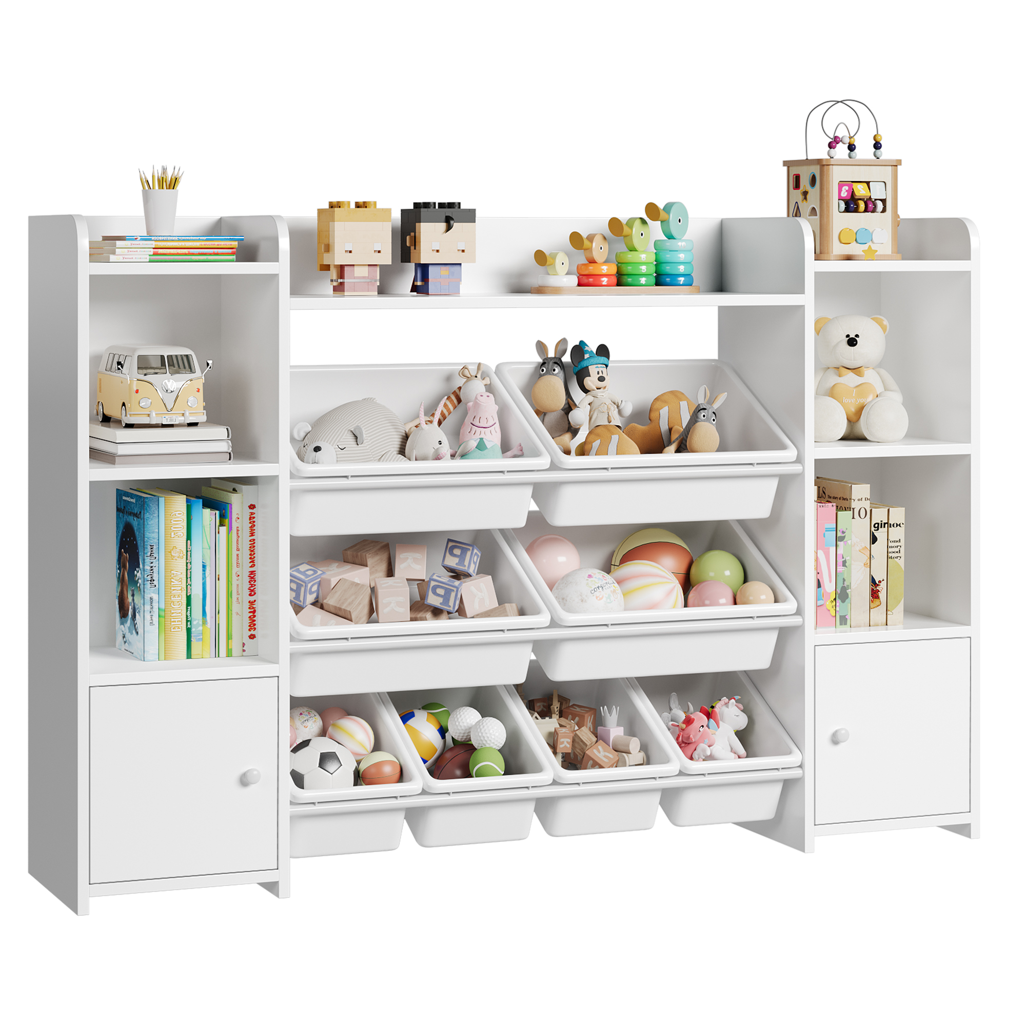 Getone Speelgoedopbergruimte, Kinderboekenkast, Speelgoedorganizer Met 8 Dozen En 9 Planken 138X29X94 Cm Wit/Roze