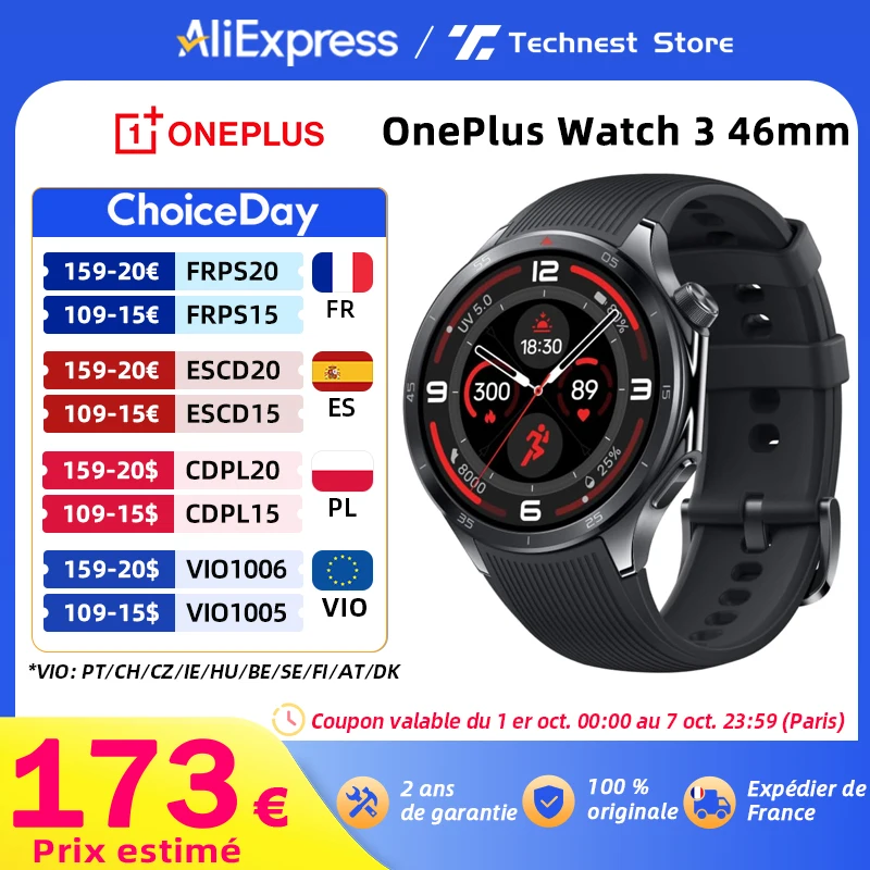 Algemene versie OnePlus Watch 3 Smartwatch 1,50-inch LTPO AMOLED-display Snapdragon W5-processor Dual-band GPS Wear OS