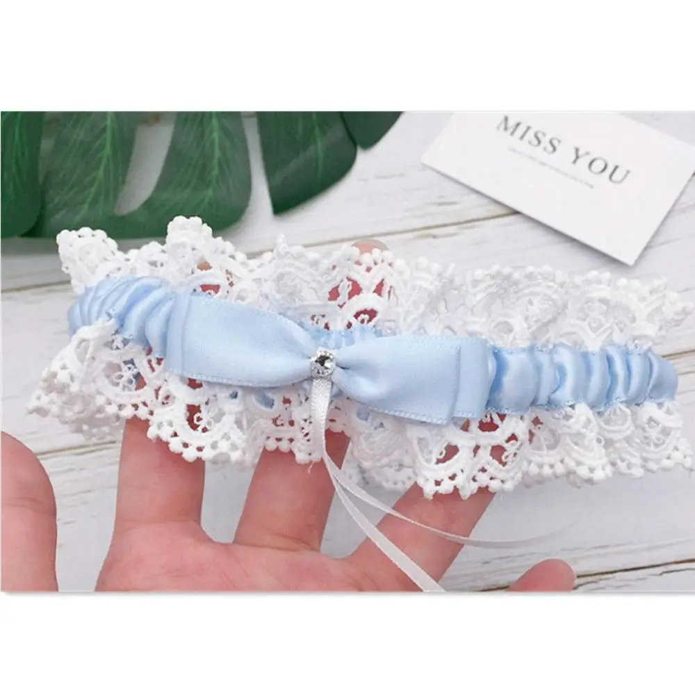 งานแต่งงานเจ้าสาวดอกไม้สีฟ้าขาแหวน Loop ถุงน่องผู้หญิงสาวเซ็กซี่โบว์เจ้าหญิงคอสเพลย์ Garter เข็มขัดอุปกรณ์เสริม