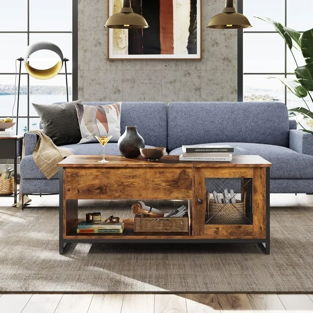 41.7" Lift Top Coffee Table with Hidden Compartment and Storage Cabinet, Wood Center Table for Living Room