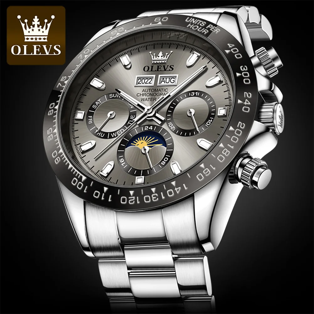 OLEVS 6654 Reloj mecánico automático para hombre, marca de lujo, acero inoxidable, resistente al agua, luminiscente, reloj de moda para hombre