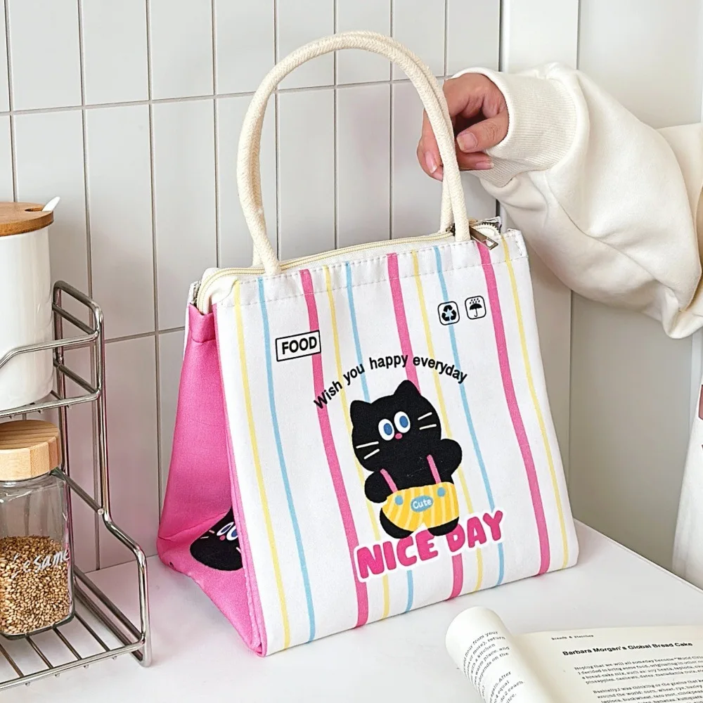 Borsa per il pranzo con gattino carino Borsa per il pranzo isolata in foglio di alluminio tenuto in mano per studenti Borsa per il pranzo di grande capacità
