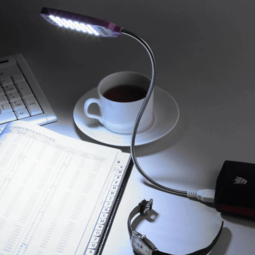 Luz LED de libro USB, 28 LED, lámpara de lectura Flexible con protección ocular, luces de mesa ajustables, 4 colores para iluminación de estudio y dormitorio
