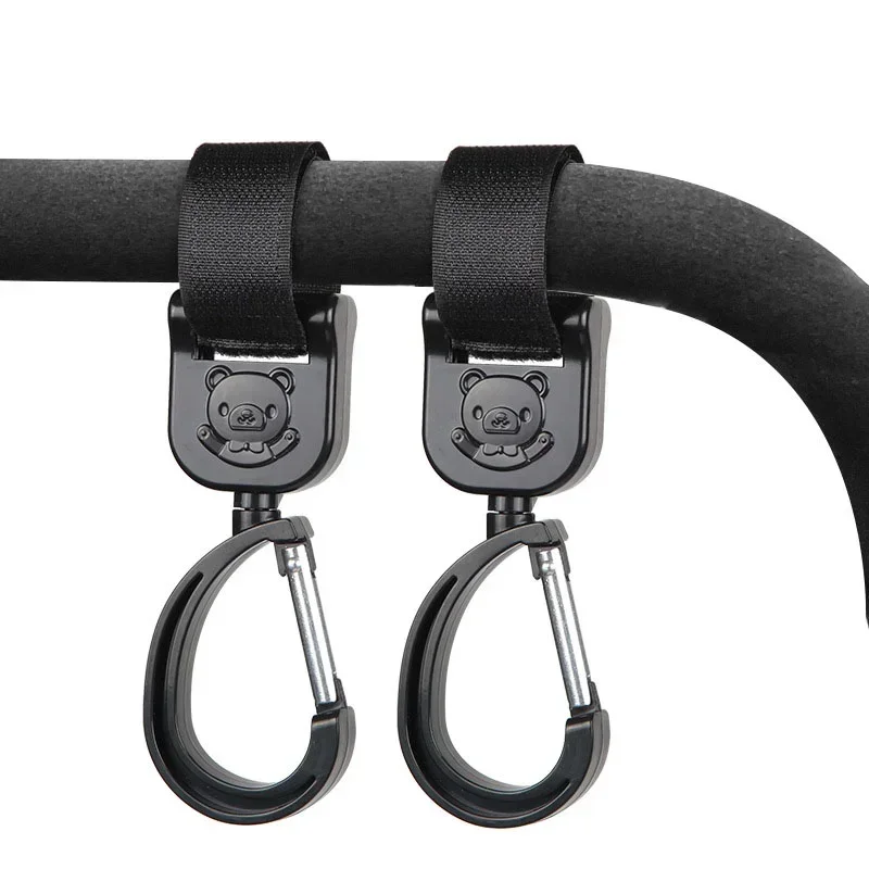Organizador de carrinho de 360 graus, bolsa de armazenamento, ganchos para carrinho de bebê, cabide giratório, acessórios universais para carrinho de bebê ao ar livre