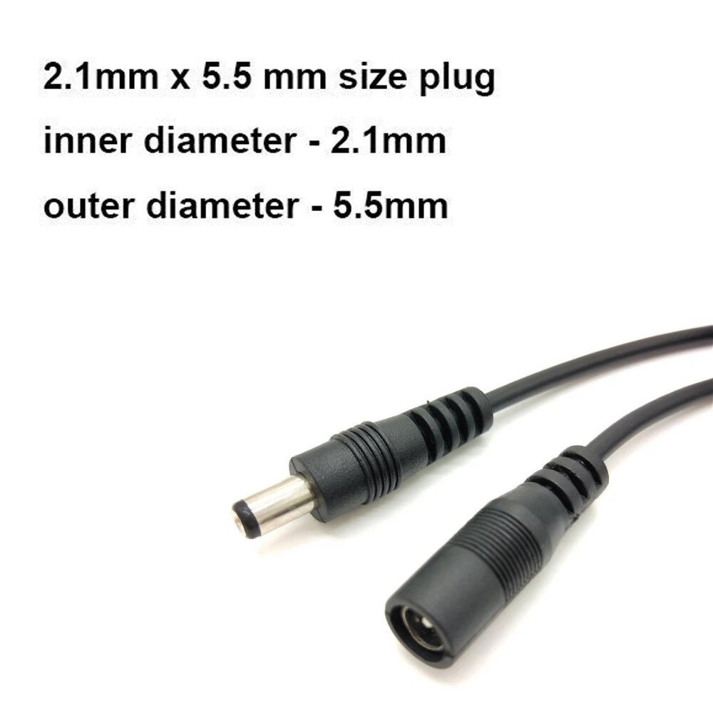 Cabo de extensão de alimentação dc12v, 5m, 10m, 5.5mm * 2.1mm, conector macho para fêmea para lâmpada led, câmera de segurança cctv, cabo de alimentação preto
