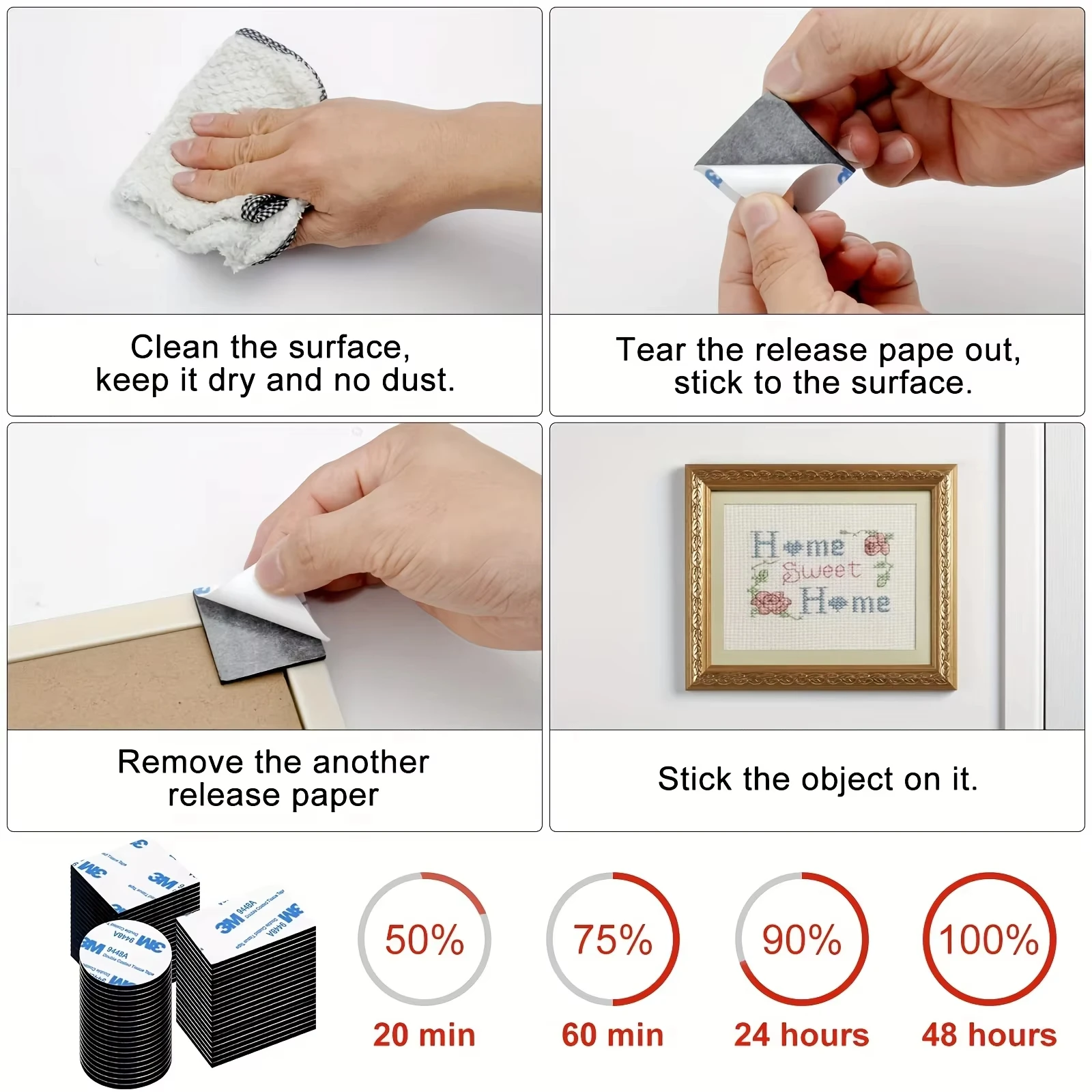 Nastro biadesivo resistente e resistente 3M 10/30 pezzi, strisce di montaggio resistenti e appiccicose per casa, auto, ufficio, esterno - Nessuna traccia