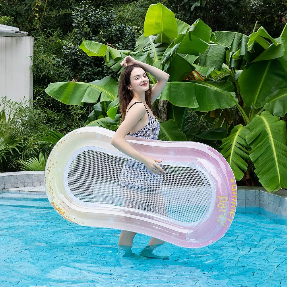 Rooxin Inflatable Water Hammock ลอยเตียงแหวนว่ายน้ําหลอดสระว่ายน้ําที่นอนเตียงนอน Beach Lounger เก้าอี้
