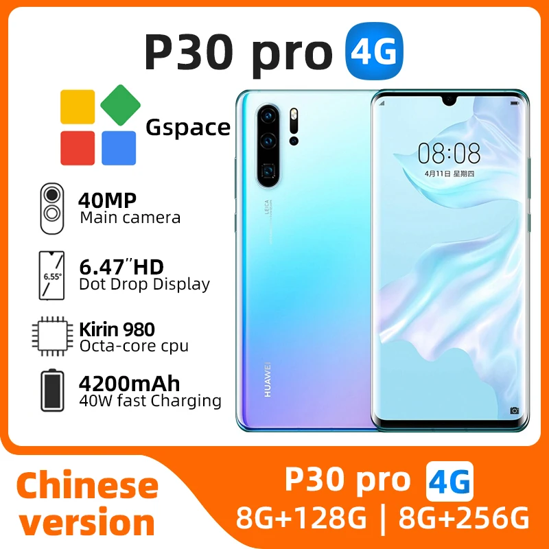 Versión CN Original Huawei P30 Pro Smartphone Android 6,47 pulgadas 128GB/512GB 40MP cámara Google Play Store teléfonos móviles usados