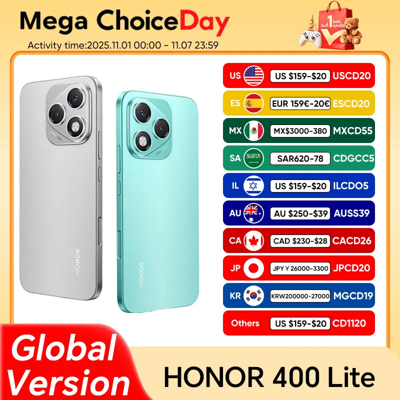 2025 HONOR 400 Lite Global Verson 5G Smartphone Mediatek Dimensity 7025 Ultra 6.7'' 120Hz AMOLED Display 108MP Camera 5230mAh