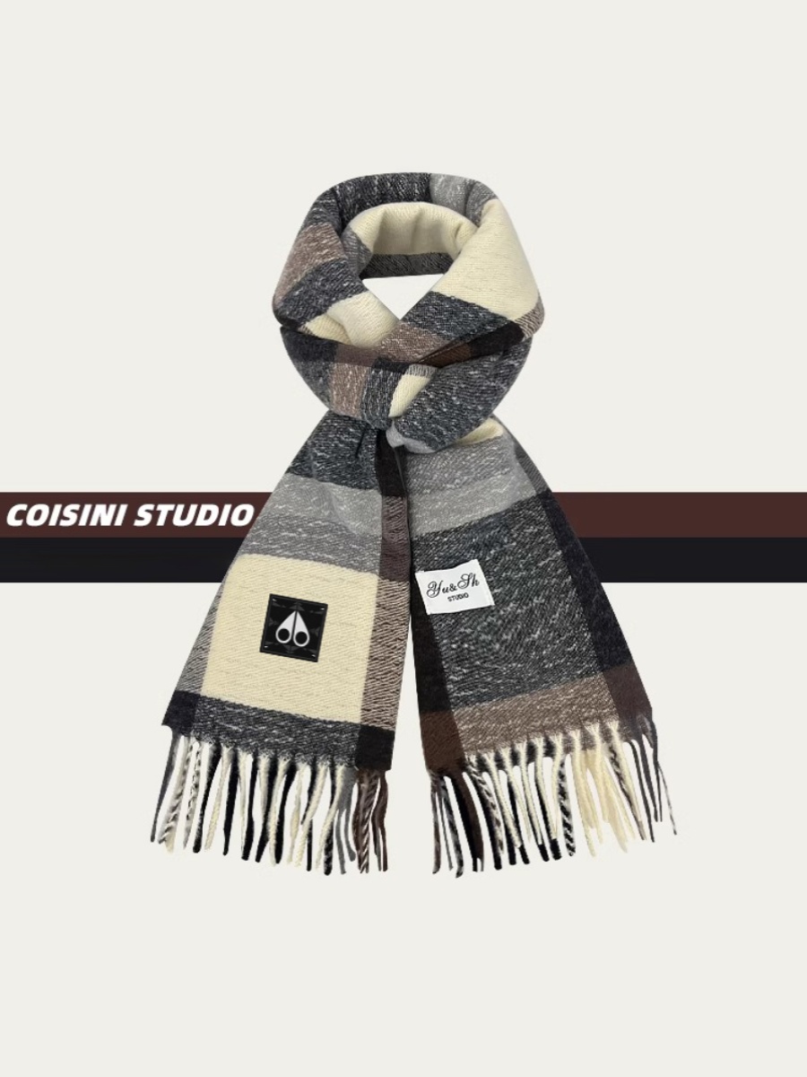 クラシック英国レトロスタイルカーキチェック柄スカーフ女性のためのシンプルな多用途トレンディな冬のアクセサリー MOOSE KINGSHIP