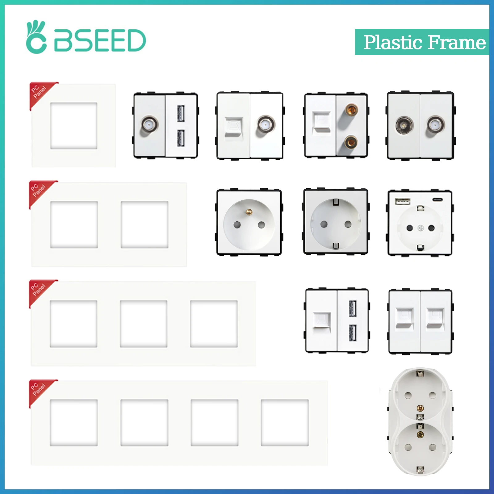 Настенные розетки BSEED, пластиковые детали панели, белый USB CAT5, Интернет-телевизор, функция ST с настенной розеткой, стандарт ЕС, комбинация «сделай сам»