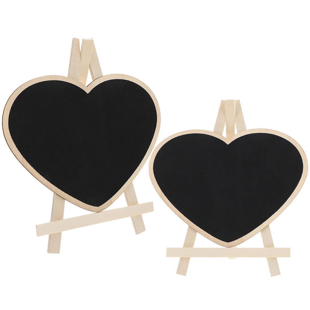2 Pcs Heart Shaped Vertical Blackboard Portable Chalkboard Sign With Stand Small Hole Wooden Desk Cafe Mini Board Smooth Surface